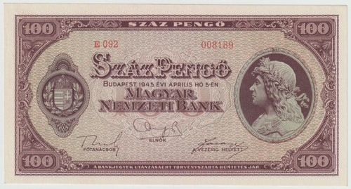 Hungary 100 pango year 1945 - 100, pango,