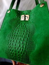 borsa donna vera pelle, Firenze,camoscio, Verde ,made In Italy 