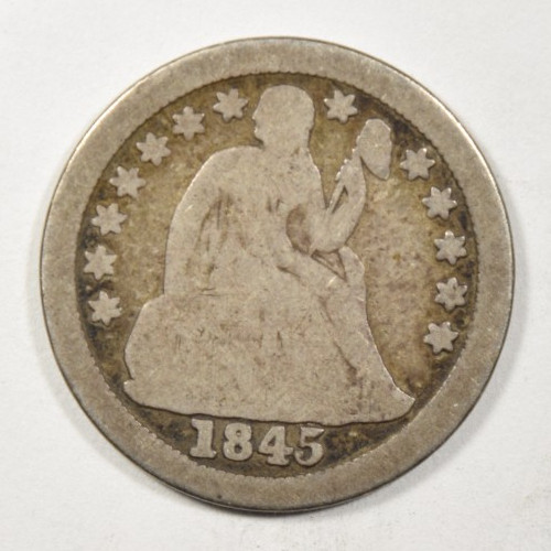 1845 dime liberty - liberty, seduto