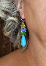 Orecchini a goccia turchese, orecchini a grappolo con tormaline multicolore