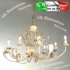 LAMPADARIO IN FERRO BATTUTO 8 LUCI OVALE AVORIO ORO SOSPENSIONE SOGGIORNO Cloe