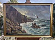 Leo Charles Møller - Paesaggio costiero - olio su tela - firmato, con cornice