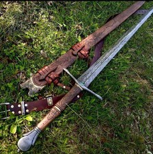 Spada vichinga in acciaio damascato fatta a mano personalizzata pronta battaglia medievale con fodero