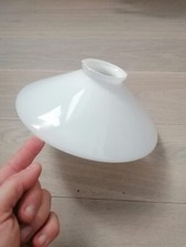 Antico Paralume Piatto Vetro Bianco Lucido Opalino Lampadario Epoca Sospensione