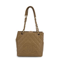 Autentica borsa shopping Chanel beige trapuntata pelle caviale PST Petite