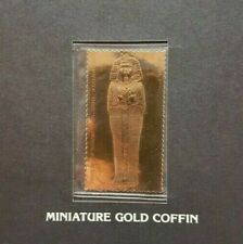 TIMBRO FRANCOBOLLO FOGLIA ORO 23 KT COFFIN IN ORO MINIATURA DA TUTANKHAMUN 