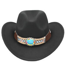 Cappello cowboy western misto lana tesa larga berretto cowgirl con cintura larga per donna uomo