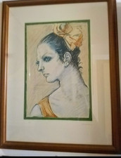 "VOLTO" LITOGRAFIA ORIGINALE A COLORI DEL M° Francesco Messina  su carta a mano