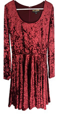 MARC BOUWER Dress L Crushed Velvet Red Goth Victorian Long Sleeve Stretch