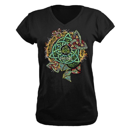 Women black neck t shirt - black, v-neck