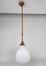 Lampadario vetro Murano bianco Opalino Venini ? vintage campana d.28cm corda-xxx