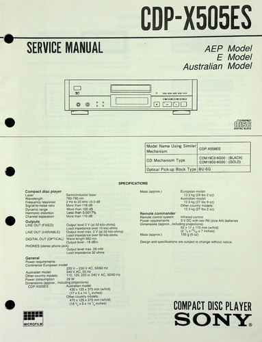 Service manual sony cdp - sony, cdp-x505es