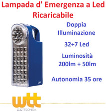 Luce Lampada di Emergenza Portatile Ricaricabile 32+7  Led 200 Lumen Blu