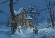 PUNTO CROCE PAESAGGIO NATALIZIO CON PUPAZZO NEVE CROSS STITCH SU USB DVD SD