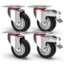 SET 4 RUOTE PIROETTANTI PER CARICHI PESANTI GIREVOLE 360° CON FRENO 80X63X H90MM