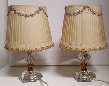 Coppia Abatjour in vetro vintage anni '40 con paralume artigianale anni '80