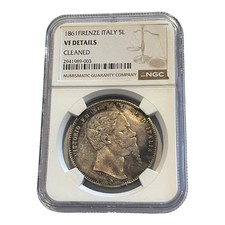 RARO! 1861 1 Firenze ITALIA 5L VF Dettagli NGC Classificato 5 Lire Moneta Argento Italiana