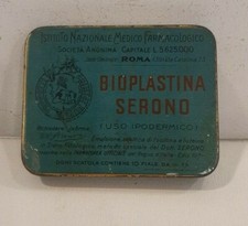 Vecchia Scatola di latta EMULSIONE BIOPLASTINA SERONO, medicina USO IPODERMICO