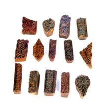 Set Di 14 Blocchi Di Stampa In Legno Intagliati A Mano Per Tessuti