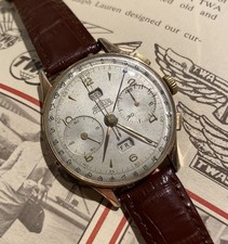 Cronografo Vintage Angelus Chronodato - Oro Giallo, Calendario Tripla Data Anni '40