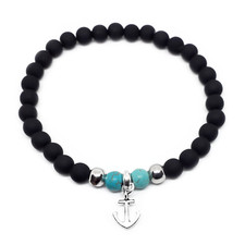 Bracciale con Ancora Argento perle Acciaio Turchese Nero Uomo Donna braccialetto