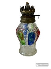 Lampada a olio/cherosene in vetro pressato con stoppino in miniatura d'epoca