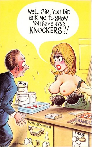 Postcard comic girl - girl, boobs