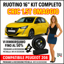 Kit Ruotino di Scorta Peugeot 208 16" con Cric 1.5T Omaggio 4 Fori Compatibile