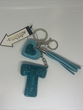 portachiavi donna cuore lettera T Strass brillantini anello e moschettone