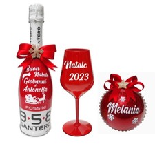 BOTTIGLIA SPUMANTE SANTERO + 1 CALICE + 1 PALLINA NATALIZIA PERSONALIZZATI NATAL