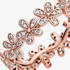 Anello Fascia Margherite in Argento Sterling 925 Placcato Oro Rosa 14k e zirconi