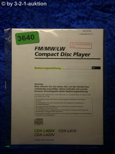 Sony manuale cdx l400x l420v - manuale, /l420v