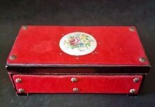 Scatola Rettangolare in Legno Rivestito in  Velluto Rosso e Chiodi Vintage 1950
