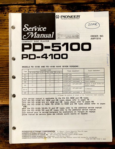 Pioneer 4100 5100 - pd-4100, pd-5100