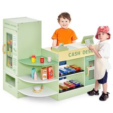 Set giocattolo gioco supermercato in legno con banco cassa bambini negozio di alimentari playset