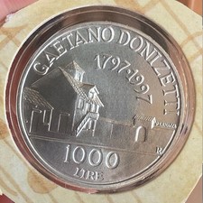 1000 LIRE 1997 DONIZETTI ARGENTO SILVER FIOR DI CONIO UNC