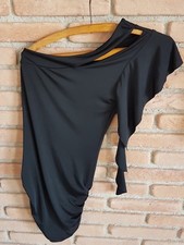 Top nero, MAGLIA nera DONNA TOP VOLANT MONOSPALLA MAGLIA MONOMANICA SEXY BALZE,