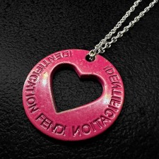 RARA Collana FENDI Rosa Cuore Logo Ciondolo in rilievo Gioielli Moda Auth