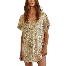 Abito nuovo con etichette By Together Star of the Night oro paillettes scollo a v party cocktail cambio M