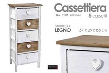 CASSETTIERA CUORE 5 CASSETTI LEGNO ANTICATO MARRONE CUCINA BAGNO CAMERA 83*37*29