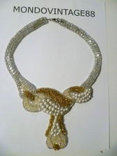 GIROCOLLO COLLANA RICAMATA PERLINE COLOR ORO ARGENTO PERLA VEDI FOTO X MISURE
