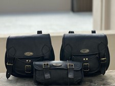 Sella combinata per moto in pelle di bufalo nera 3 borse da sella bagagli 3 b...