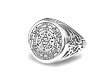 ANELLO SIGILLO MAGICO DI SALOMONE STELLA DI DAVIDE IN ARGENTO 925 UOMO DONNA 