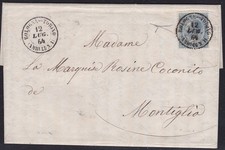 1863 Regno d'Italia, L18 15c. celeste chiaro su lettera RARO ST mutevole