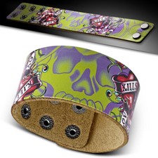 Braccialetto Regolabile Forza Donna Pelle Biker Gotico Teschio Cuore BHY104