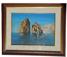 QUADRO VINTAGE FIRMATO CAPRI FARAGLIONI DIPINTO OLIO TELA 30X40CM