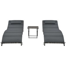 vidaXL Set Lettini da Giardino 3 pz Pieghevoli in Polyrattan Grigio