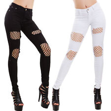 Jeans donna pantaloni skinny denim strappi rete aderenti slim nuovi H723