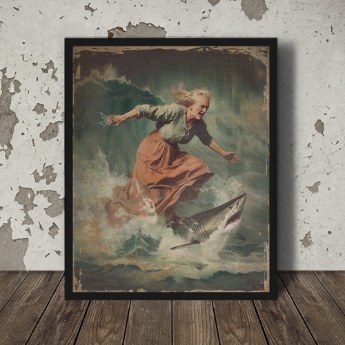 Vintage surfing shark wall - surfing,