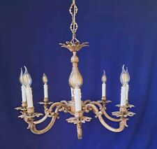  Lampadario antico vintage in ottone con plafoniera 8 bracci 